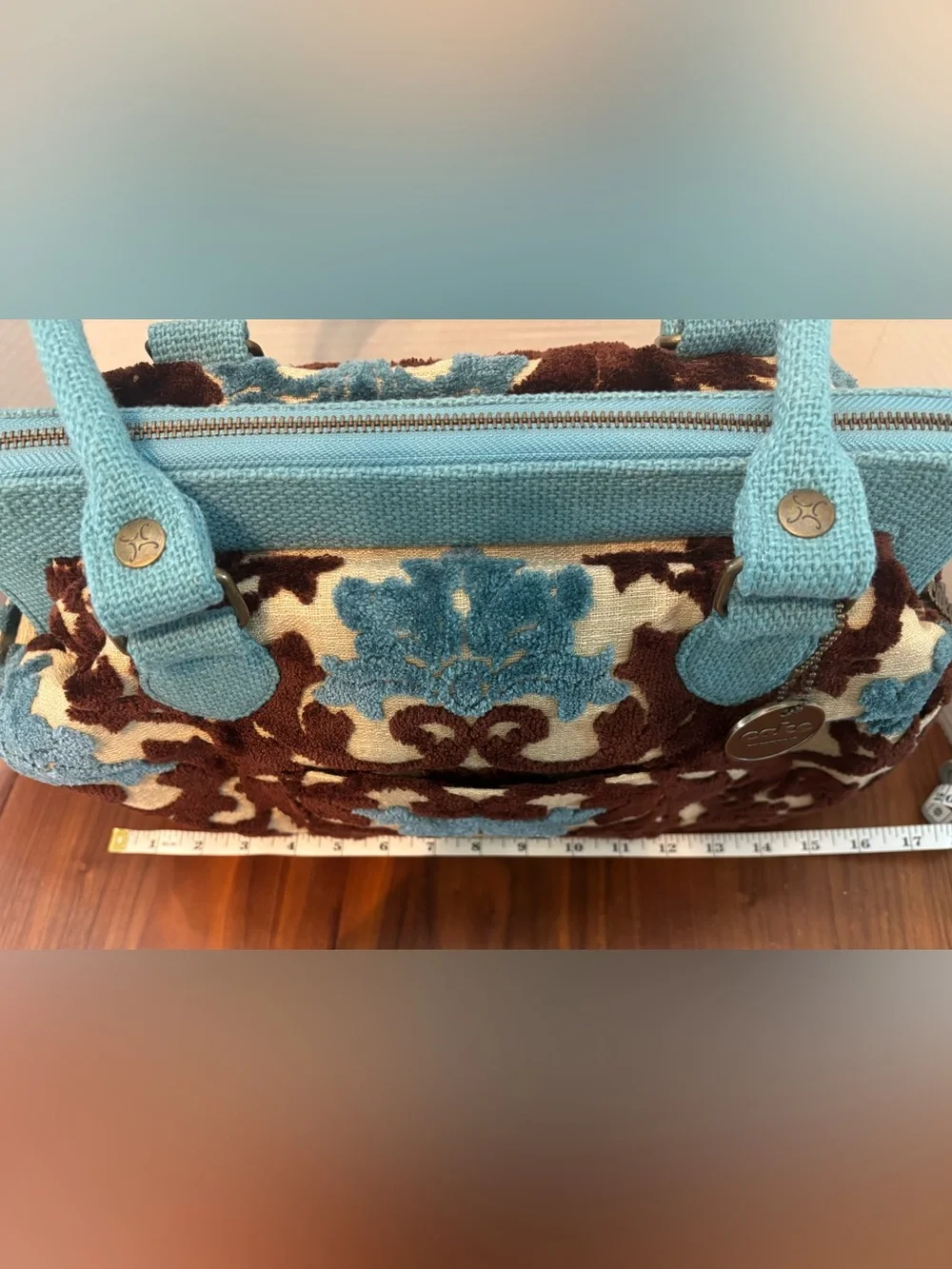 CAKE Diaper Bag- Teal, Brown & Cream